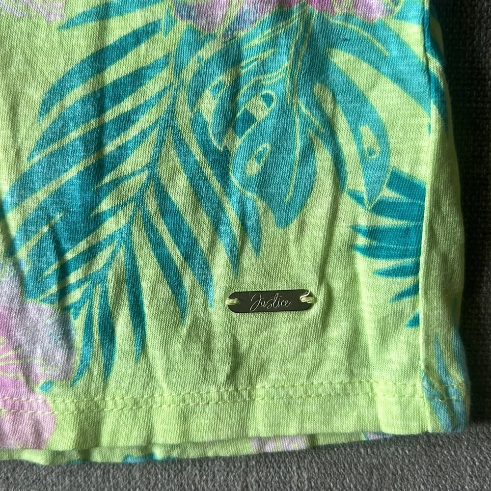 Justice Girls Lime Green Tropical Print Button Front Tank Top Size S